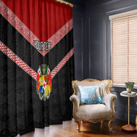 Personalised Tonga Window Curtain Tonga Coat of Arms with Seamless Tapa Ngatu Pattern LT03 With Hooks Black - Polynesian Pride