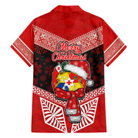 Tonga Christmas Family Matching Long Sleeve Bodycon Dress and Hawaiian Shirt Tongan Coat of Arms Santa With Ngatu Pattern Christmas Red Style LT03 - Polynesian Pride