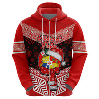 Tonga Christmas Hoodie Tongan Coat of Arms Santa With Ngatu Pattern Christmas Red Style LT03 - Polynesian Pride