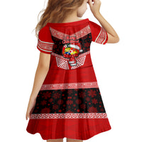 Tonga Christmas Kid Short Sleeve Dress Tongan Coat of Arms Santa With Ngatu Pattern Christmas Red Style LT03 - Polynesian Pride