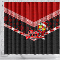 Tonga Christmas Shower Curtain Tongan Coat of Arms Santa With Ngatu Pattern Christmas Red Style LT03 - Polynesian Pride