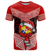 Tonga Christmas T Shirt Tongan Coat of Arms Santa With Ngatu Pattern Christmas Red Style LT03 Red - Polynesian Pride