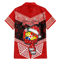 Personalised Tonga Christmas Family Matching Tank Maxi Dress and Hawaiian Shirt Tongan Coat of Arms Santa With Ngatu Pattern Christmas Red Style LT03 - Polynesian Pride