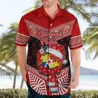 Personalised Tonga Christmas Hawaiian Shirt Tongan Coat of Arms Santa With Ngatu Pattern Christmas Red Style LT03 - Polynesian Pride