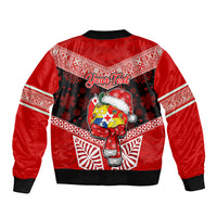 Personalised Tonga Christmas Sleeve Zip Bomber Jacket Tongan Coat of Arms Santa With Ngatu Pattern Christmas Red Style LT03 - Polynesian Pride