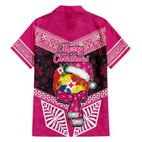 Tonga Christmas Family Matching Puletasi Dress and Hawaiian Shirt Tongan Coat of Arms Santa With Ngatu Pattern Christmas Pink Style LT03 - Polynesian Pride