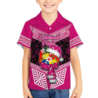 Tonga Christmas Hawaiian Shirt Tongan Coat of Arms Santa With Ngatu Pattern Christmas Pink Style LT03 - Polynesian Pride