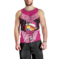 Tonga Christmas Men Tank Top Tongan Coat of Arms Santa With Ngatu Pattern Christmas Pink Style LT03 - Polynesian Pride