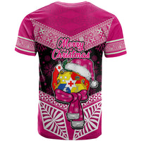 Tonga Christmas T Shirt Tongan Coat of Arms Santa With Ngatu Pattern Christmas Pink Style LT03 - Polynesian Pride