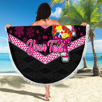 Personalised Tonga Christmas Beach Blanket Tongan Coat of Arms Santa With Ngatu Pattern Christmas Pink Style LT03 - Wonder Print Shop