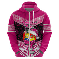Personalised Tonga Christmas Hoodie Tongan Coat of Arms Santa With Ngatu Pattern Christmas Pink Style LT03 - Polynesian Pride