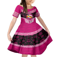 Personalised Tonga Christmas Kid Short Sleeve Dress Tongan Coat of Arms Santa With Ngatu Pattern Christmas Pink Style LT03 KID Pink - Polynesian Pride