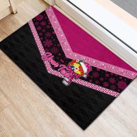 Personalised Tonga Christmas Rubber Doormat Tongan Coat of Arms Santa With Ngatu Pattern Christmas Pink Style LT03 - Polynesian Pride
