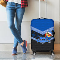 Tonga Christmas Luggage Cover Tongan Coat of Arms Santa With Ngatu Pattern Christmas Blue Style LT03 - Polynesian Pride