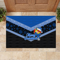 Tonga Christmas Rubber Doormat Tongan Coat of Arms Santa With Ngatu Pattern Christmas Blue Style LT03 - Polynesian Pride