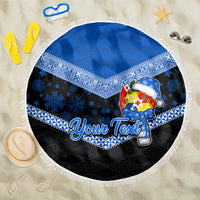 Personalised Tonga Christmas Beach Blanket Tongan Coat of Arms Santa With Ngatu Pattern Christmas Blue Style LT03 One Size 150cm Blue - Wonder Print Shop