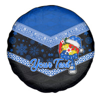 Personalised Tonga Christmas Spare Tire Cover Tongan Coat of Arms Santa With Ngatu Pattern Christmas Blue Style LT03 - Polynesian Pride