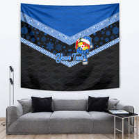 Personalised Tonga Christmas Tapestry Tongan Coat of Arms Santa With Ngatu Pattern Christmas Blue Style LT03 - Polynesian Pride