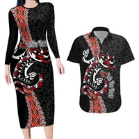 Aotearoa Toitu Te Tiriti Couples Matching Long Sleeve Bodycon Dress and Hawaiian Shirt Maori Taniwha Haka - Honour the Treaty LT03