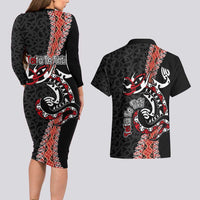 Aotearoa Toitu Te Tiriti Couples Matching Long Sleeve Bodycon Dress and Hawaiian Shirt Maori Taniwha Haka - Honour the Treaty LT03