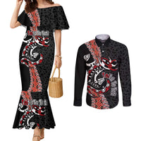 Aotearoa Toitu Te Tiriti Couples Matching Mermaid Dress and Long Sleeve Button Shirt Maori Taniwha Haka - Honour the Treaty LT03