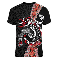 Aotearoa Toitu Te Tiriti Women V-Neck T-Shirt Maori Taniwha Haka - Honour the Treaty LT03