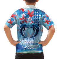 Hawaiian Dolphin Love Couple - Ocean Heart Family Matching Short Sleeve Bodycon Dress and Hawaiian Shirt