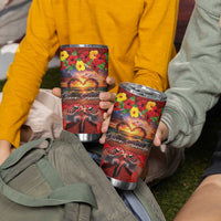 Hawaiian Turtle Love Couple Tumbler Cup Ocean Serenade - Honu Honi Ihu with Hibiscus and Romantic Sunset Red Color