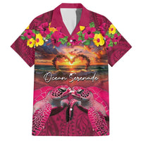 Hawaiian Turtle Love Couple Hawaiian Shirt Ocean Serenade - Honu Honi Ihu with Hibiscus and Romantic Sunset Pink Color LT03 Pink - Polynesian Pride