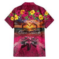 Hawaiian Turtle Love Couple Hawaiian Shirt Ocean Serenade - Honu Honi Ihu with Hibiscus and Romantic Sunset Pink Color LT03 - Polynesian Pride