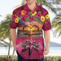 Hawaiian Turtle Love Couple Hawaiian Shirt Ocean Serenade - Honu Honi Ihu with Hibiscus and Romantic Sunset Pink Color LT03 - Polynesian Pride