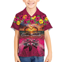 Hawaiian Turtle Love Couple Hawaiian Shirt Ocean Serenade - Honu Honi Ihu with Hibiscus and Romantic Sunset Pink Color LT03 - Polynesian Pride