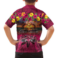 Hawaiian Turtle Love Couple Hawaiian Shirt Ocean Serenade - Honu Honi Ihu with Hibiscus and Romantic Sunset Pink Color LT03 - Polynesian Pride