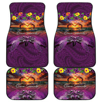 Hawaiian Turtle Love Couple Car Mats Ocean Serenade - Honu Honi Ihu with Hibiscus and Romantic Sunset Purple Color