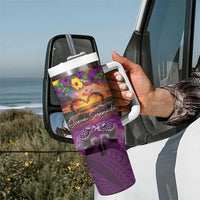 Hawaiian Turtle Love Couple Tumbler With Handle Ocean Serenade - Honu Honi Ihu with Hibiscus and Romantic Sunset Purple Color