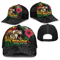 Hawaiian One Love Baseball Net Cap Reggae Lion Tropical Plants and Kakau with Tribal Pattern LT03 - Polynesian Pride