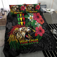 Hawaiian One Love Bedding Set Reggae Lion Tropical Plants and Kakau with Tribal Pattern