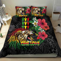Hawaiian One Love Bedding Set Reggae Lion Tropical Plants and Kakau with Tribal Pattern