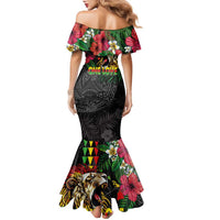 Hawaiian One Love Family Matching Mermaid Dress and Hawaiian Shirt Reggae Lion Tropical Plants and Kakau with Tribal Pattern