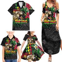 Hawaiian One Love Family Matching Summer Maxi Dress and Hawaiian Shirt Reggae Lion Tropical Plants and Kakau with Tribal Pattern