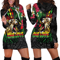 Hawaiian One Love Hoodie Dress Reggae Lion Tropical Plants and Kakau with Tribal Pattern LT03 - Polynesian Pride