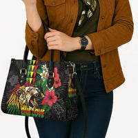 Hawaiian One Love Leather Bag Reggae Lion Tropical Plants and Kakau with Tribal Pattern LT03 - Polynesian Pride