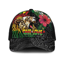 Hawaiian One Love Mesh Trucker Cap Reggae Lion Tropical Plants and Kakau with Tribal Pattern
