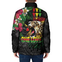 Hawaiian One Love Padded Jacket Reggae Lion Tropical Plants and Kakau with Tribal Pattern LT03 - Polynesian Pride