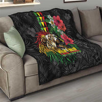 Hawaiian One Love Quilt Reggae Lion Tropical Plants and Kakau with Tribal Pattern LT03 - Polynesian Pride
