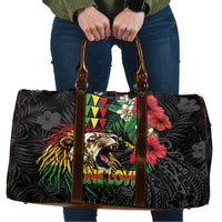 Hawaiian One Love Travel Bag Reggae Lion Tropical Plants and Kakau with Tribal Pattern LT03 Black - Polynesian Pride