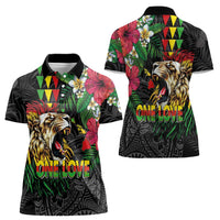 Hawaiian One Love Women Polo Shirt Reggae Lion Tropical Plants and Kakau with Tribal Pattern LT03 - Polynesian Pride