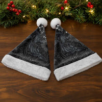 Hawaiian Tropical Plants and Tribal Whales Christmas Santa Hat Polynesian Art Tattoo Grayscale