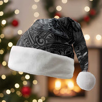 Hawaiian Tropical Plants and Tribal Whales Christmas Santa Hat Polynesian Art Tattoo Grayscale
