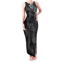 Hawaiian Tropical Plants and Tribal Whales Family Matching Tank Maxi Dress and Hawaiian Shirt Polynesian Art Tattoo Grayscale